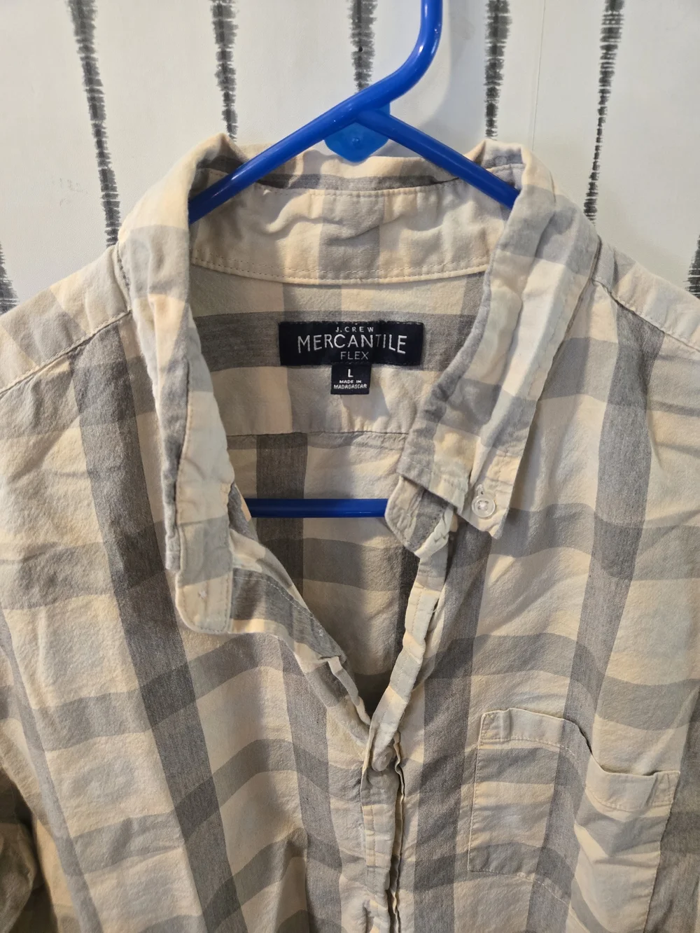 J. Crew Light Beige and Gray Plaid Button-Down Shirt